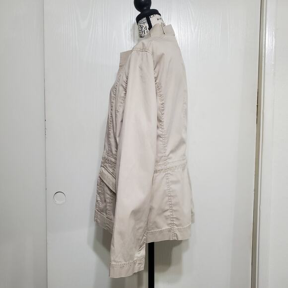 Eileen Fisher Lightweight Jacket Ruffle Collar Tan Field Jacket Stretch Medium - Picture 8 of 13